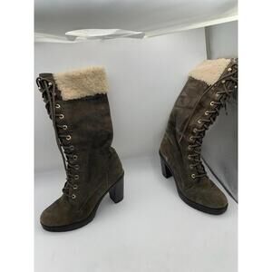 Michael Kors Green Suede Boots, With White Faux Fur - Size 6 Womens